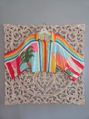 BlueSteel Tropical Pride Wide Sleeve Blouse Size Small